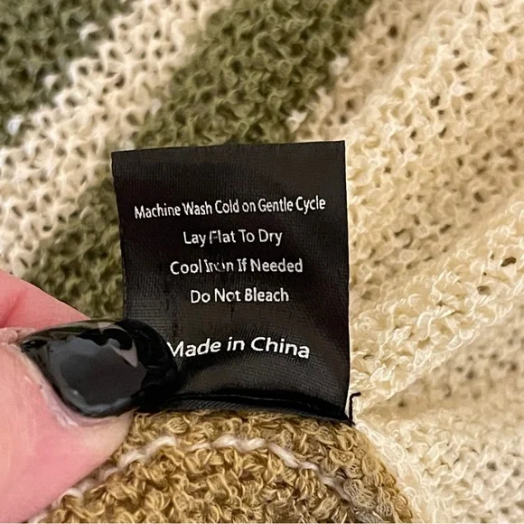 Pol Beige Cardigan Sweater Knit Tie Front Boho Neutral Striped Layering Medium - Picture 8 of 8